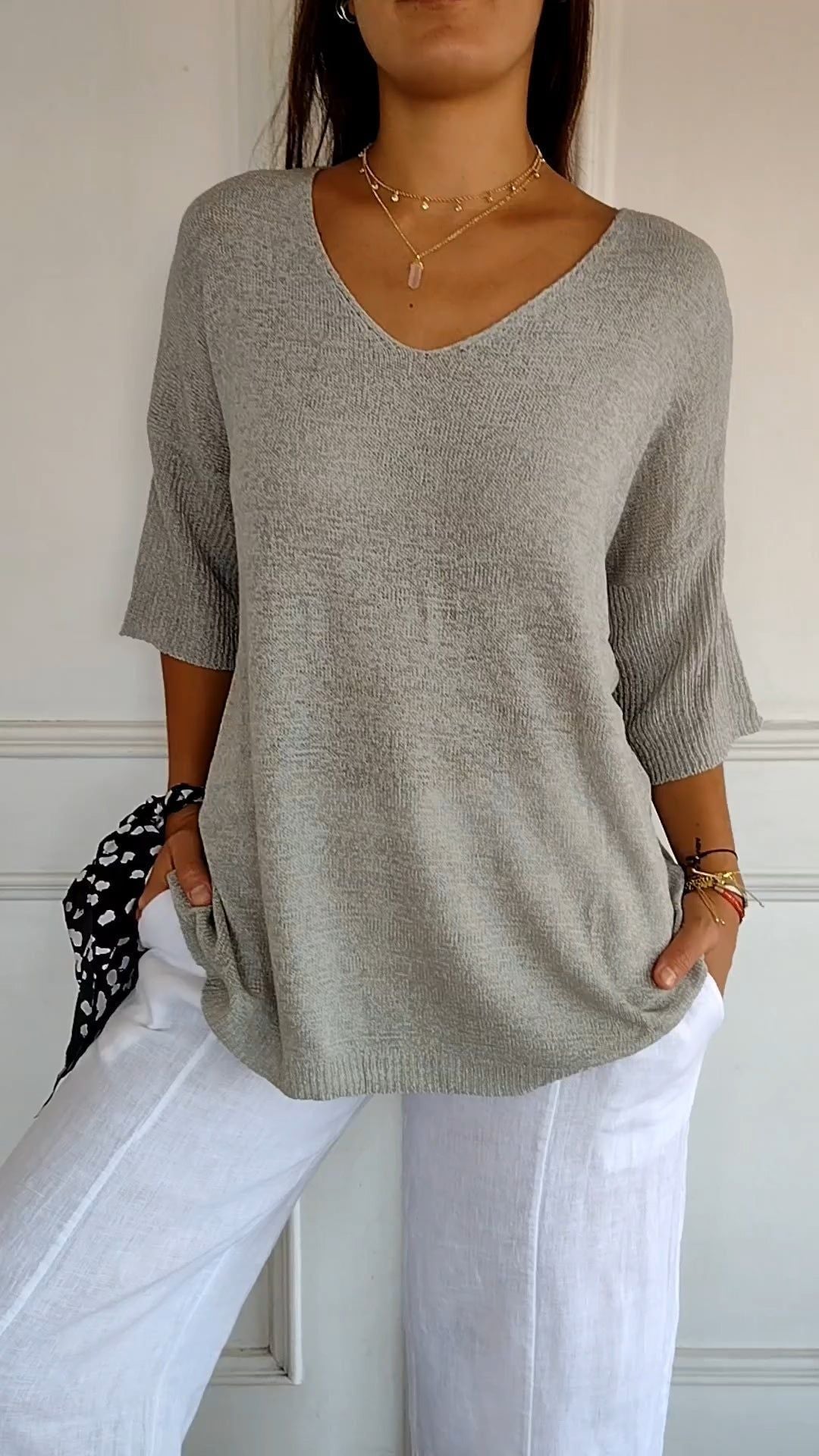V-Neck Knitted Pullover Shirt