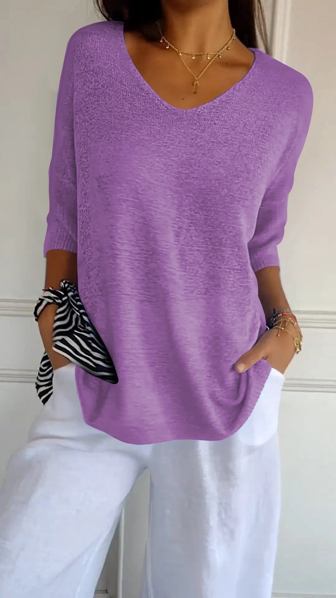 V-Neck Knitted Pullover Shirt