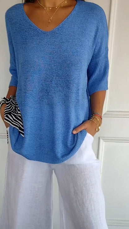 V-Neck Knitted Pullover Shirt