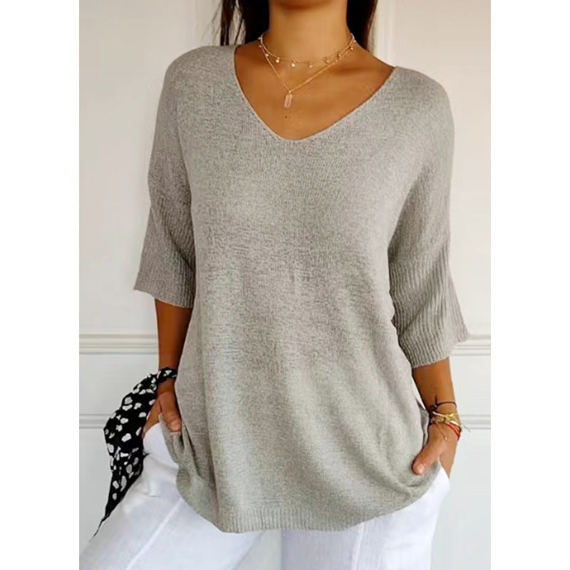 V-Neck Knitted Pullover Shirt