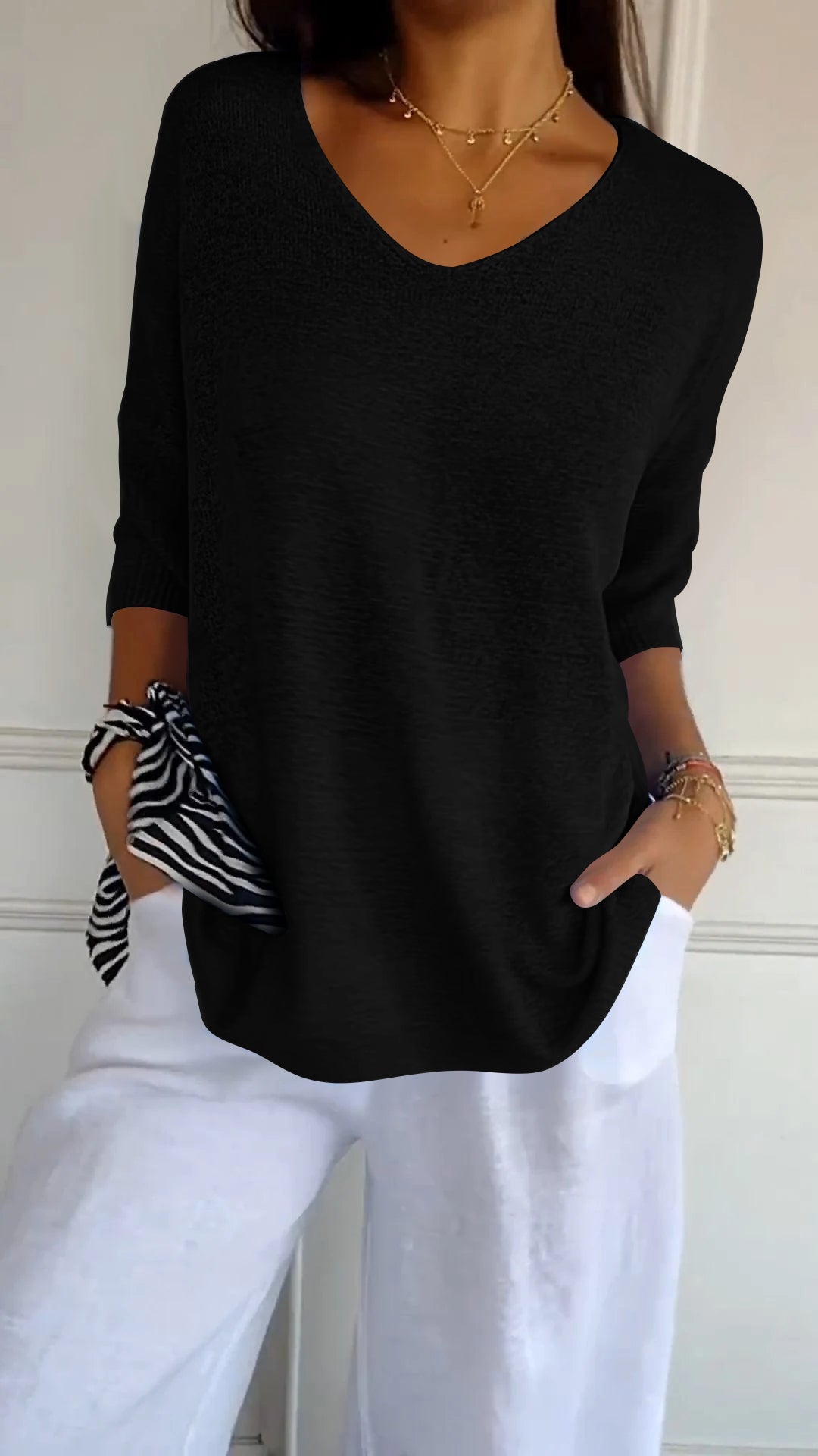 V-Neck Knitted Pullover Shirt