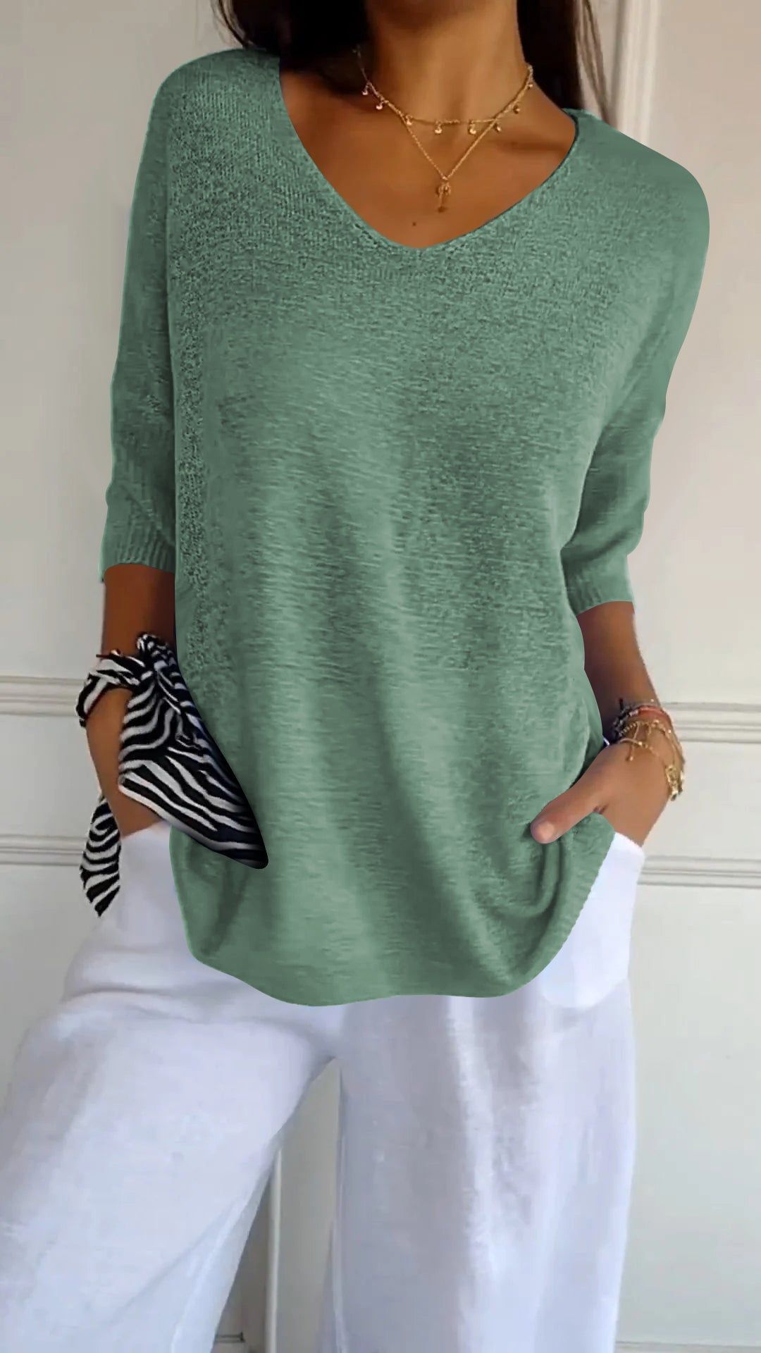 V-Neck Knitted Pullover Shirt